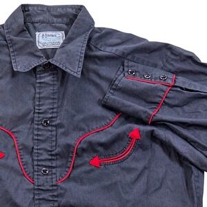 H Bar C Pearl Snap Button Down Shirt with Red Accents